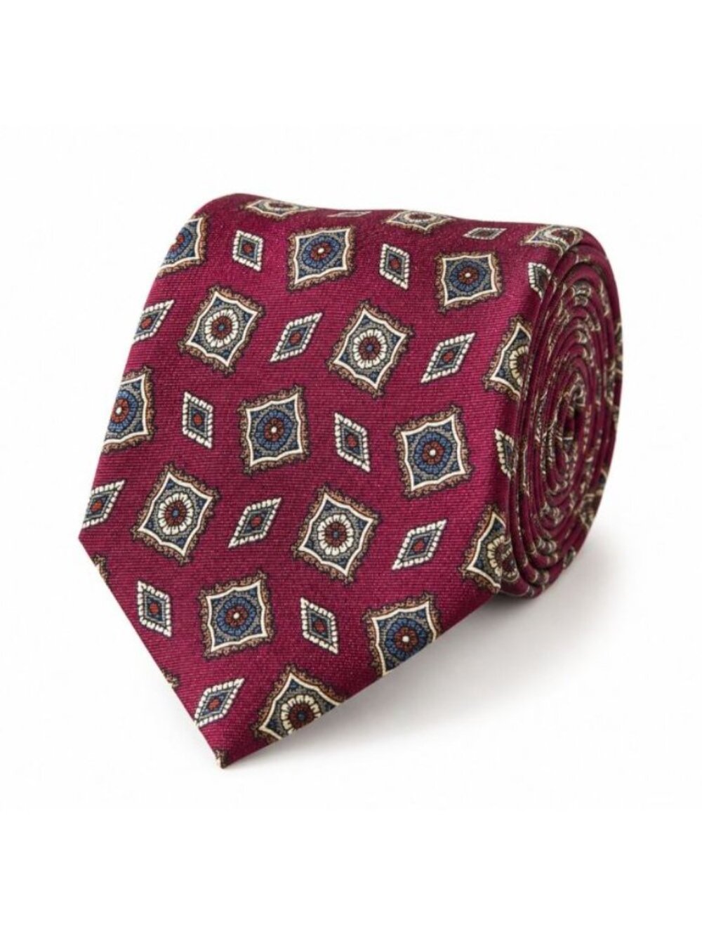 Eastwick All Silk Necktie Burgundy Geometric Medallion Vintage Classic Tie